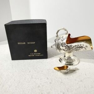 Vintage F.B. Rogers Silver Co.  Plated Floral Sugar Scuttle & Scoop Japan